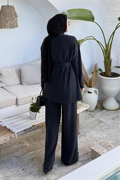 Bağlama Detaylı İkili Takım Siyah