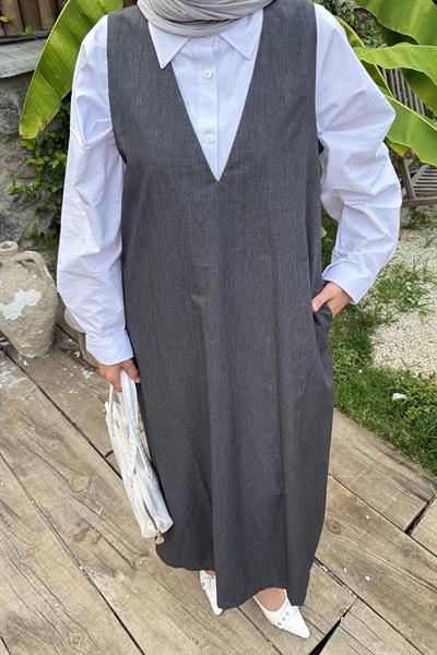 V Yaka Tesettür Jile Antrasit