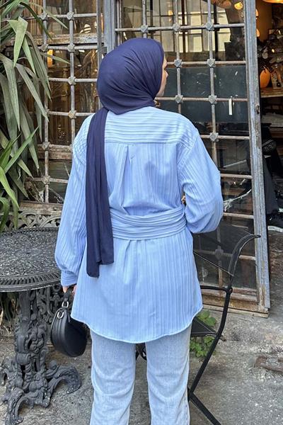 Belden Bağlamalı Tunik Gömlek Bebe Mavisi