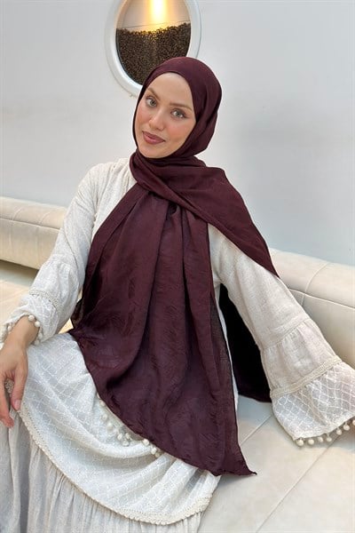 Ağaçdalı Desen Ayrobin Floş Jakar  Şal Koyu Bordo
