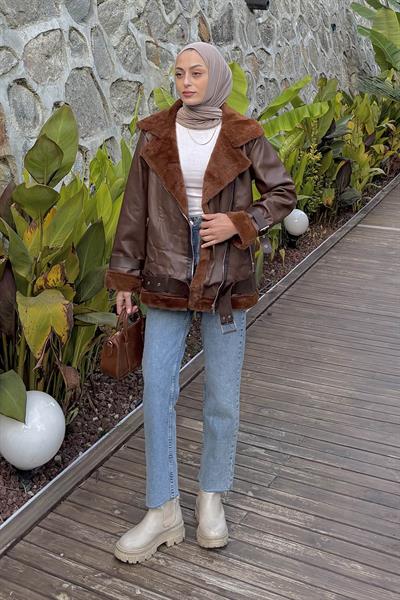 Süet Düğmeli Mont Acı Kahverengi