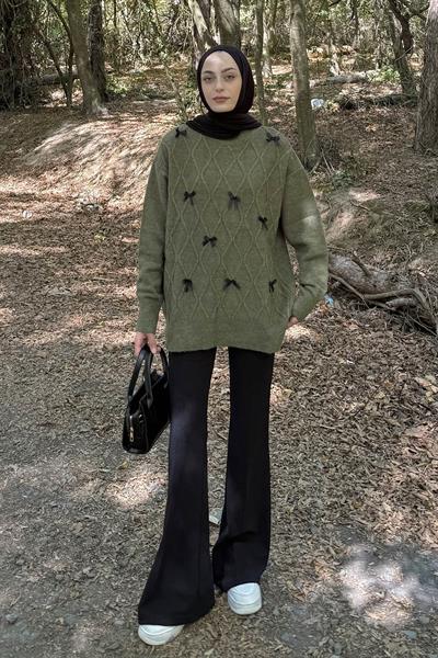 Kurdeleli Triko Kazak Haki