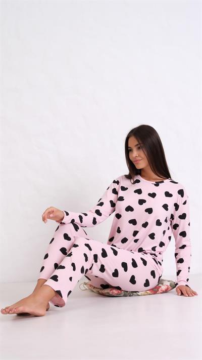 Desenli Pijama Takımı Pudra