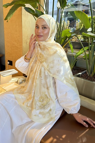Gül Çiçek Desen Lara Soft Şal Sarı