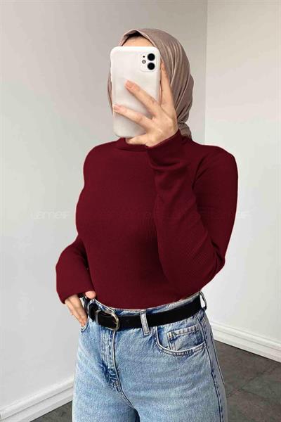 Balıkçı Yaka Fitilli Body Bordo