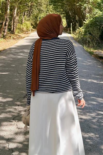 İnce Çizgili Triko Hırka Lacivert