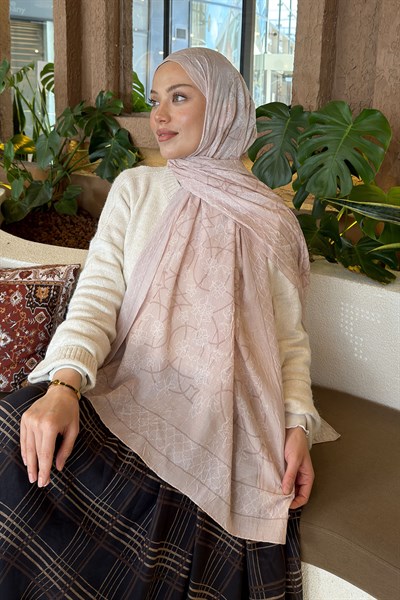 Geometrik Desen Bambu Şal Bej