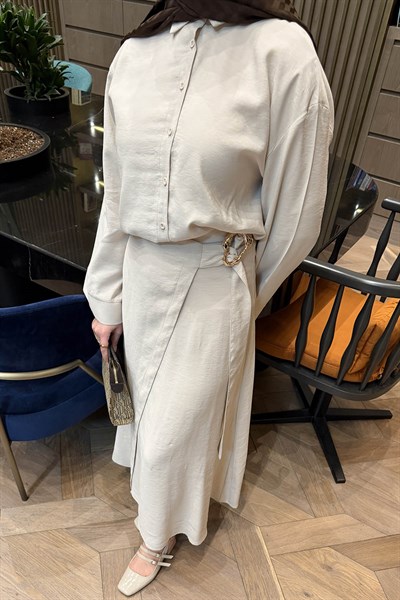 Gömlek-Etek Tesettür Takım Bej