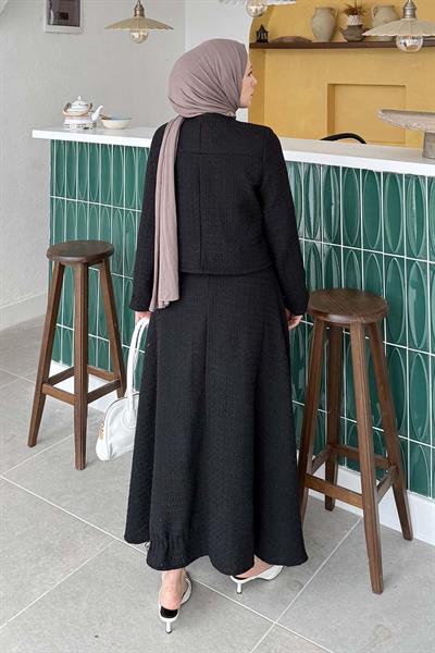 Pile Detaylı Tesettür Tüvit Takım Siyah