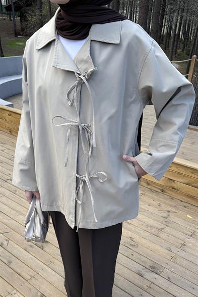 Fiyonk Detaylı Trençkot Haki