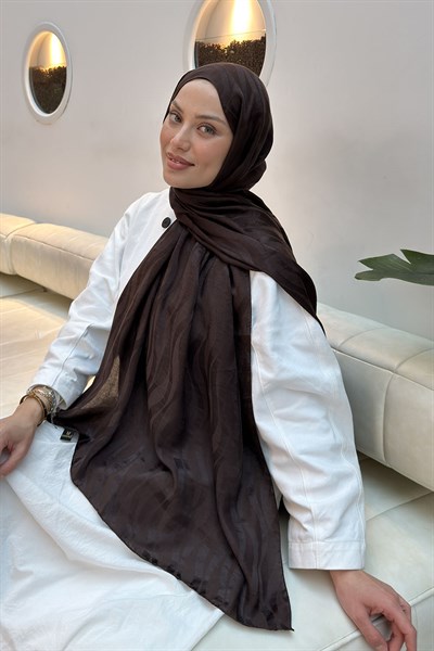 Shine Desen Ayrobin Floş Jakar Şal Acı Kahverengi