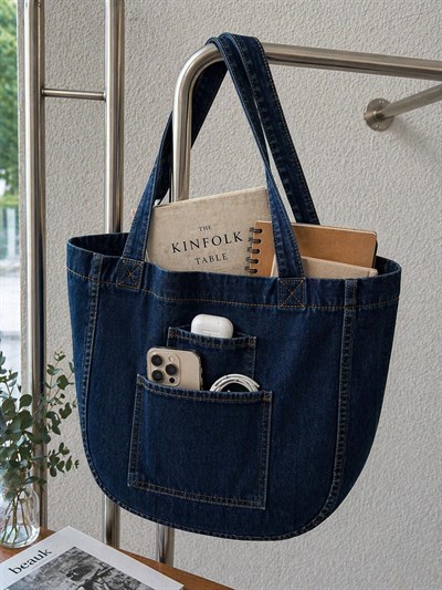 Kadın Anton Çift Cepli Cırtlı Çanta Koyu Mavi