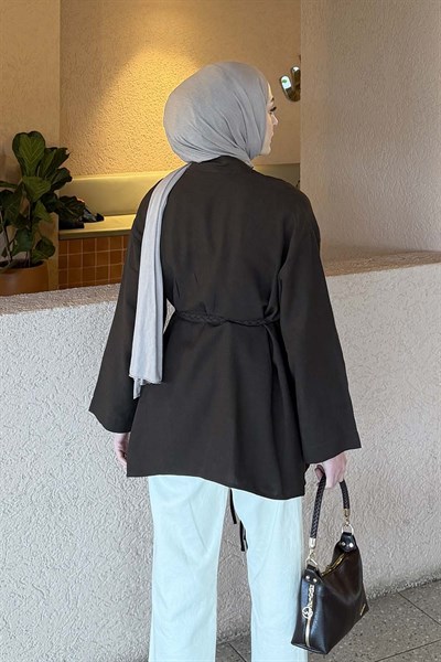 Örgü Bağlamalı Kimono Ceket Kahverengi