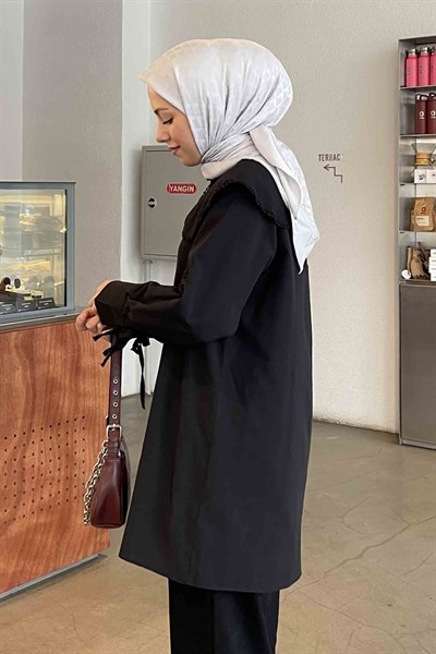 Bebe Yaka Dantel Detaylı Gömlek Siyah