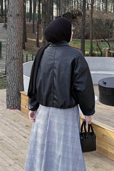 Kemerli Deri Ceket Siyah