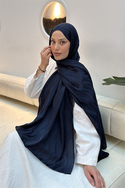 Shine Desen Ayrobin Floş Jakar Şal Lacivert