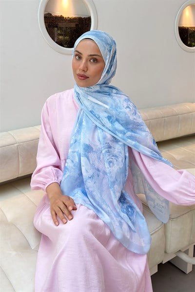 Gül Çiçek Desen Lara Soft Şal Bebe Mavisi
