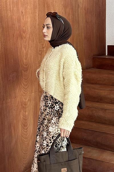 Yumoş Havlu Desen Hırka Krem