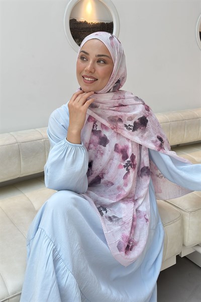 Batik Çiçek Desen Bambu Şal Şeker Pembesi