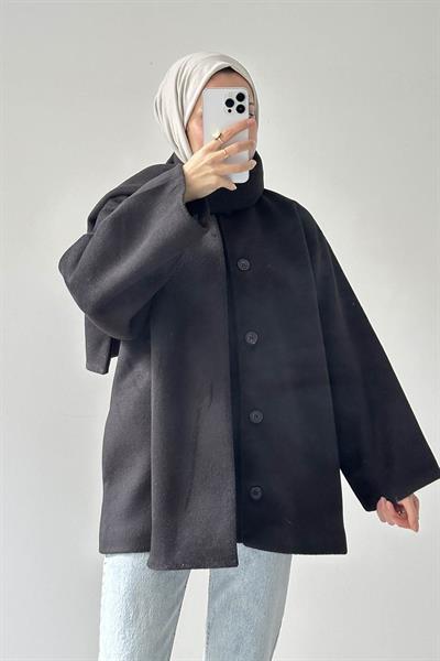 Şal Yaka Kaşe Kaban Siyah