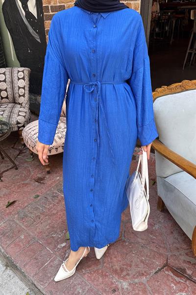 Pat Detaylı Elbise Saks Mavisi