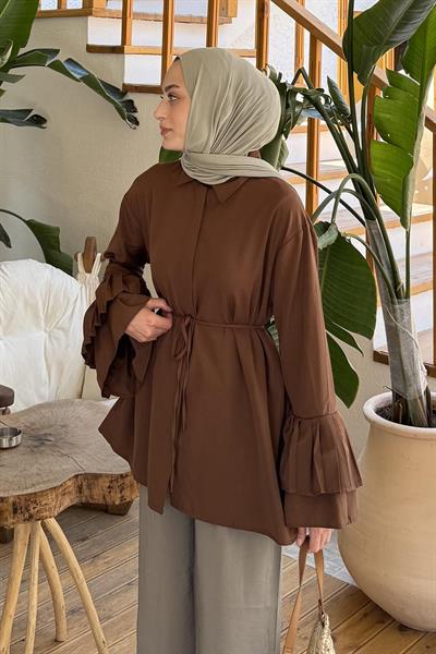 Piliseli Uzun Gömlek Acı Kahverengi