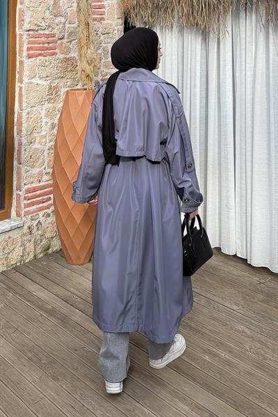 Uzun Apoletli Oversize Trenç Antrasit