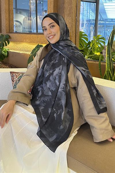 Gül Desen Bambu Şal Siyah