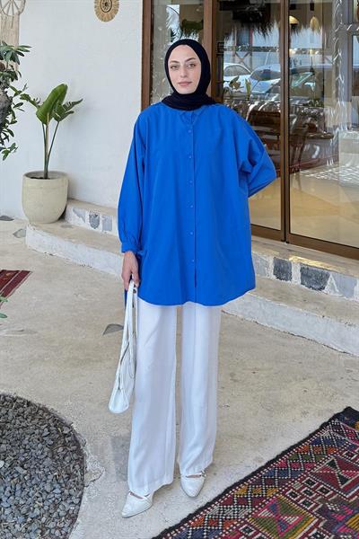 Kol Detaylı Gömlek 
Oversize Gömlek Saks Mavisi