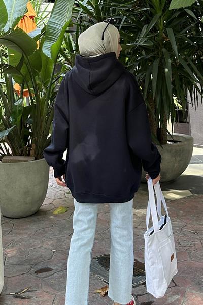 Kapüşonlu 3 İplik Kanguru Cep Şardonlu Beli Lastikli Sweatsh Lacivert