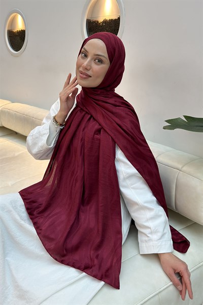 Shine Desen Ayrobin Floş Jakar Şal Bordo