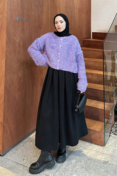 Yumoş Havlu Desen Hırka Lila