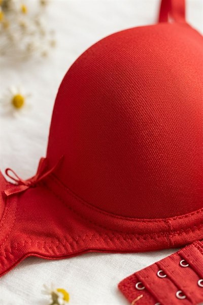 Desteksiz Kurdela Detay Sütyen Kırmızı