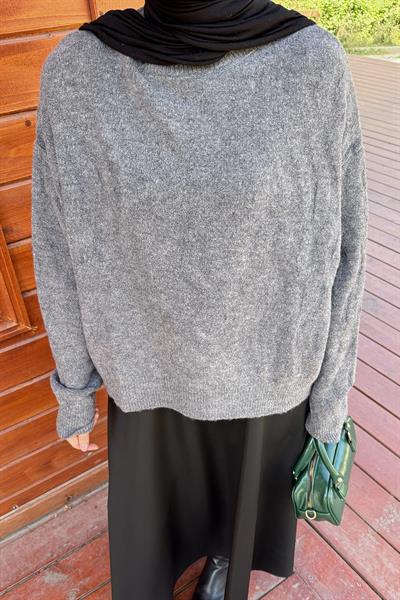 Kendinden Desenli Triko Kazak Antrasit