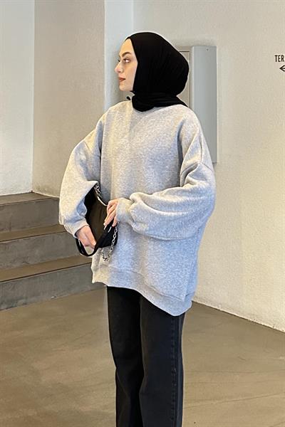 Jasmin Bisiklet Yaka Oversize Sweat Gri