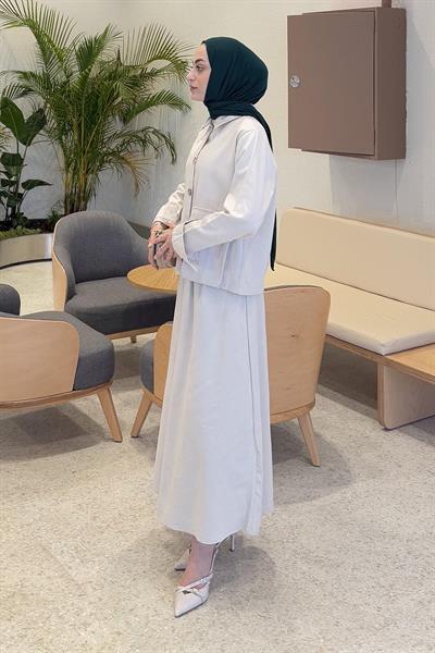 Cep Detaylı İkili Etek Tesettür Takım Taş