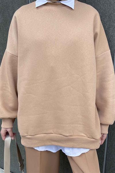 Jasmin Bisiklet Yaka Oversize Sweat Sütlü Kahve