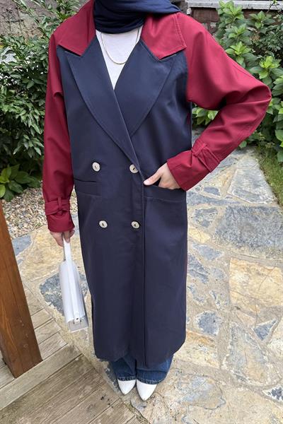 Retrica İki Renk Trençkot Bordo
