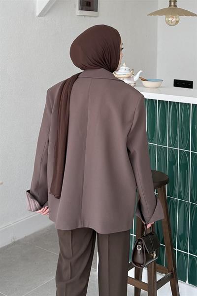 Astarı Çizgili Atlas Ceket Kahverengi