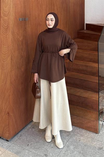 Yırtmaç Detaylı Sweat Kahverengi