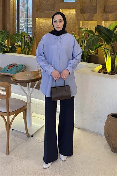 Kol Fırfır Detaylı Gömlek Bebe Mavisi