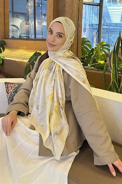 Gül Desen Bambu Şal Sarı