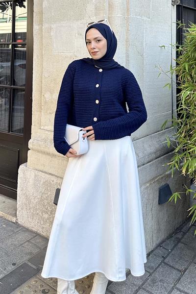 Düğmeli Triko Hırka Lacivert