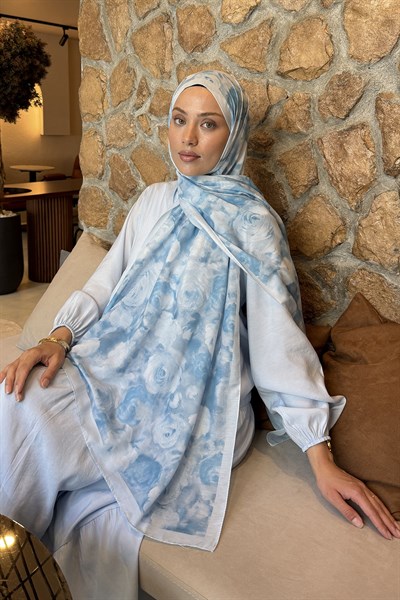Botanik Çiçek Desen Lara Soft Şal Bebe Mavisi