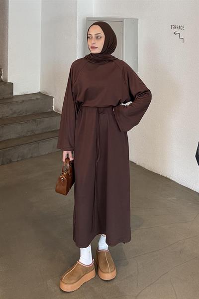 Bağlama Detaylı Elbise Acı Kahverengi