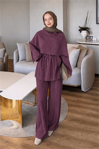 Şallı Pantolon Takım Mürdüm