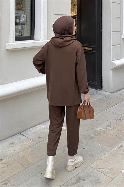 Kapüşonlu İkili Takım Acı Kahverengi