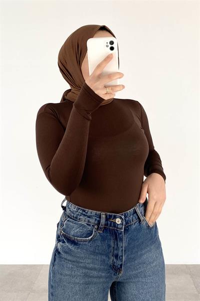 Yarım Balıkçı Yaka Düz Renk Body Çikolata Kahve