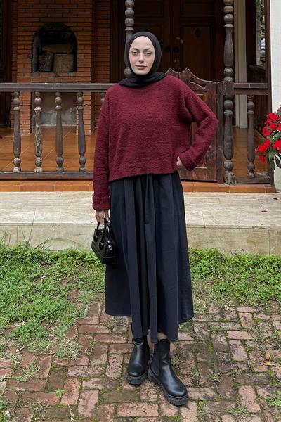 Çizgili BalIkçı Kazak Bordo