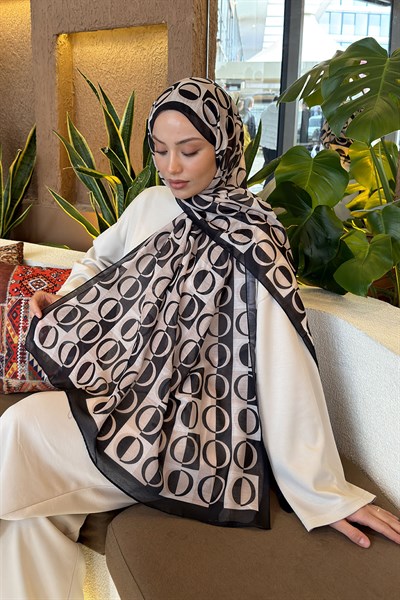 Halka Desen Ferah Şal Siyah Bej